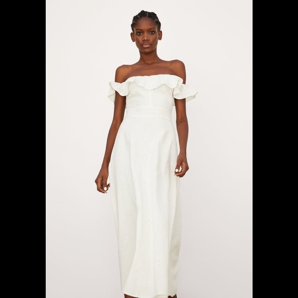 Zara | Dresses | Zara Off Shoulder Linen Tie Waist Midi Dress | Poshmark